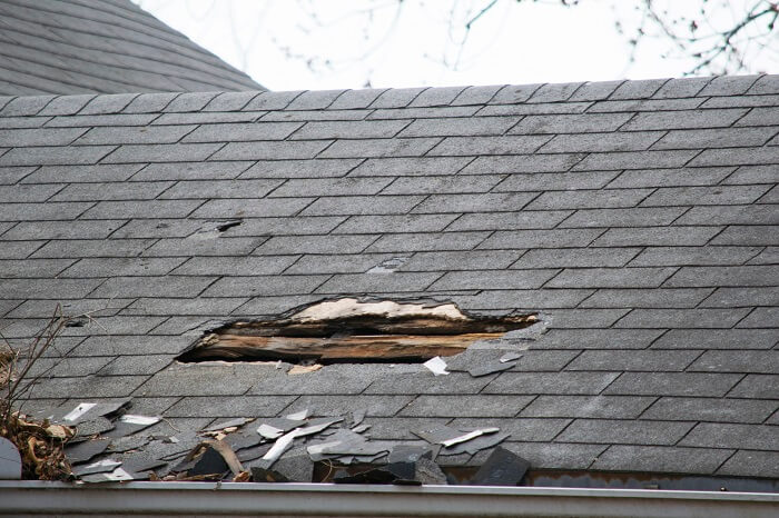 Roof damage on asphalt shingle roof covered by insurancy company
