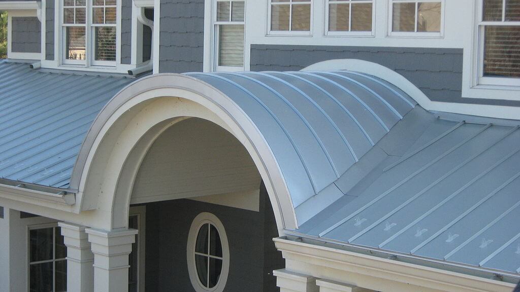 A metal awning on a Green Bay home 