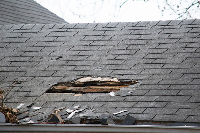 Roof damage on asphalt shingle roof covered by insurancy company