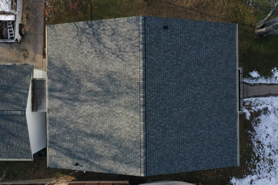 Aerial Shot of New Roofing on home in Green Bay, WI Suburb
