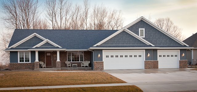 Blue Single Story Home in Green Bay, WI with New Asphalt Shingles 